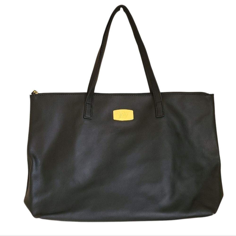 Joy Mangano Sleek Black Tote with Gold Detail